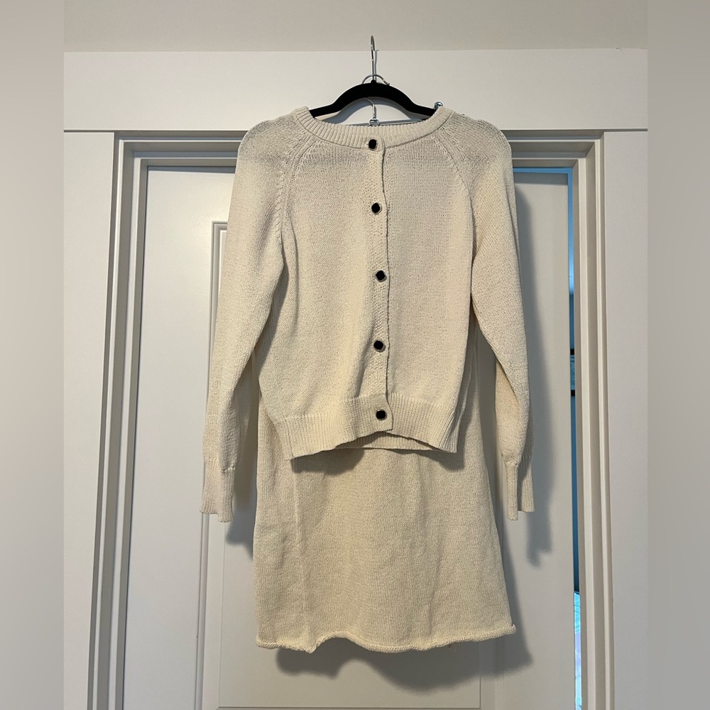 Cream Button-Up Women's Sweater and skirt set